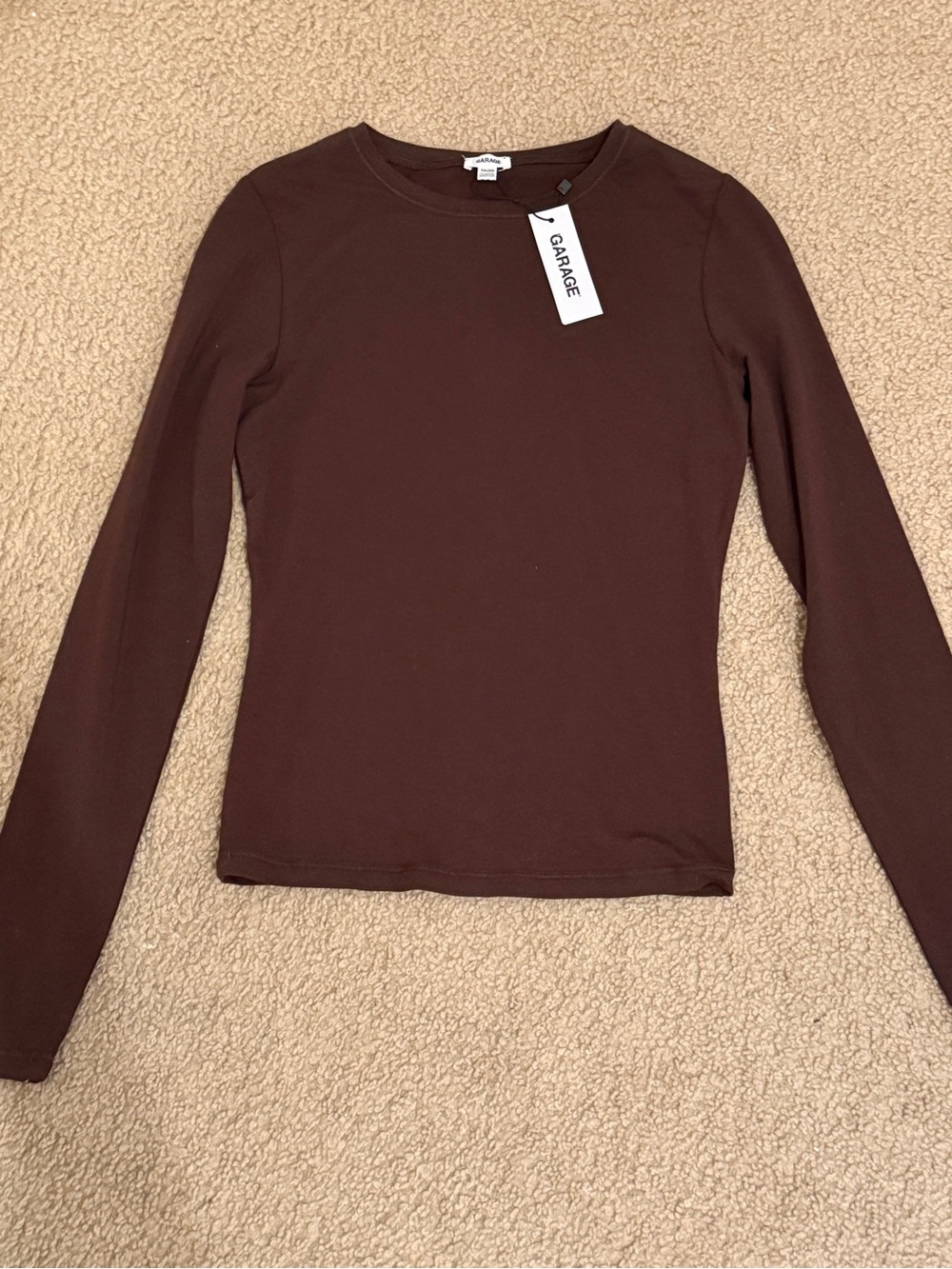 NWT Garage Estelle Crewneck Longline Long-Sleeve Top in Armadillo Brown SZ XS